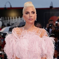 Lady Gaga at Venice Film Fest in pink feathered gown