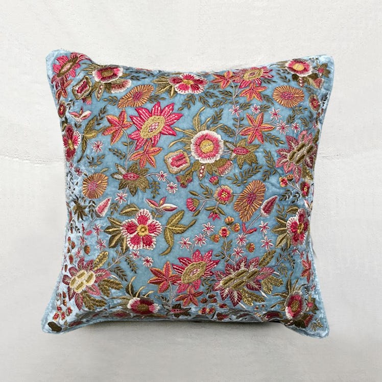 Amy Silk Velvet Cushion in Arctic Blue