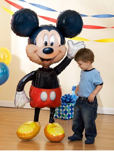 Image of a standing 52-inch mylar Mickey Mouse balloon.