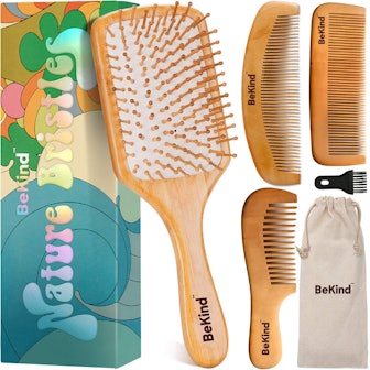 BeKind Nature Bristles Hair Brush and Comb Set (4 Pieces) 