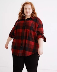 Plus Flannel Side-Button Oversized Ex-Boyfriend Shirt in Buffalo Check