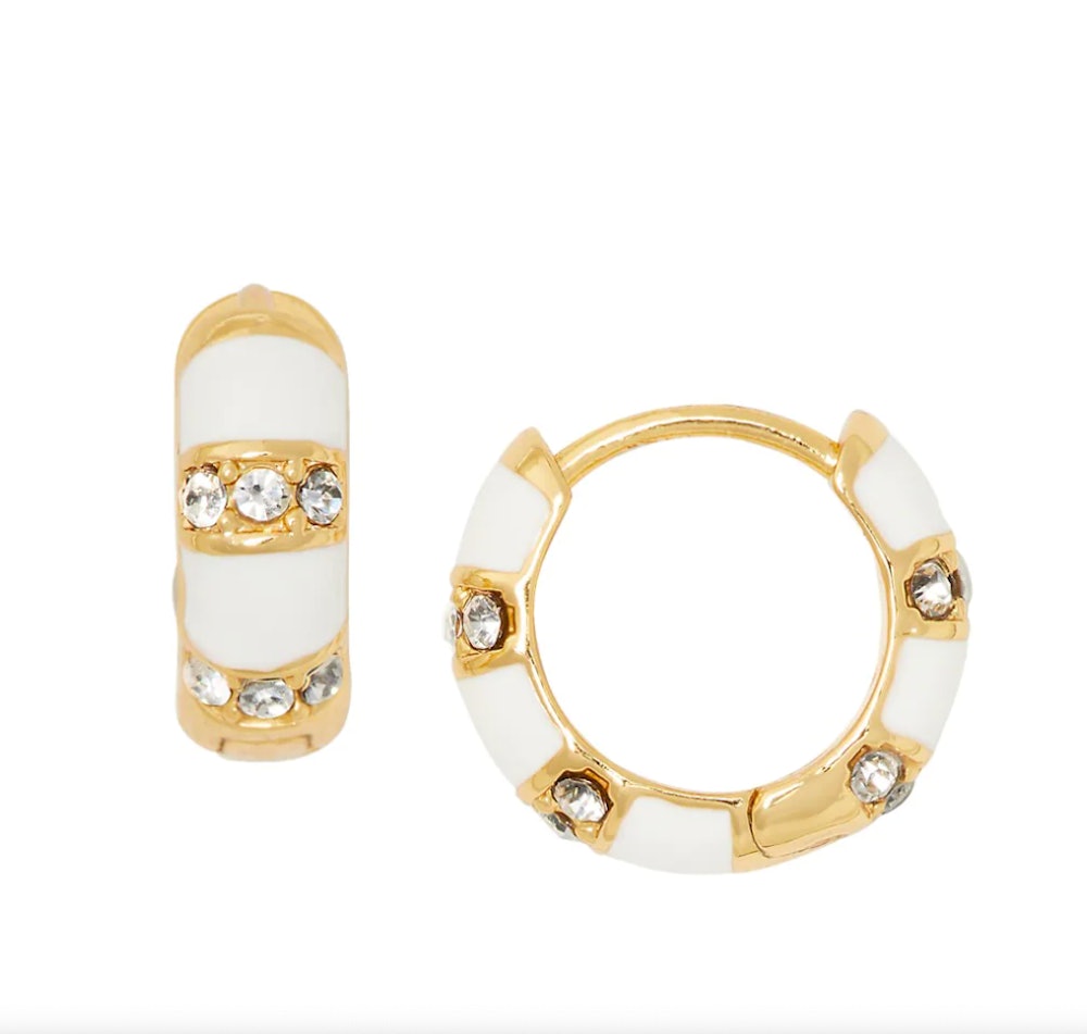14K Gold-Plated, Enamel & Crystal Striped Huggie Hoop Earrings