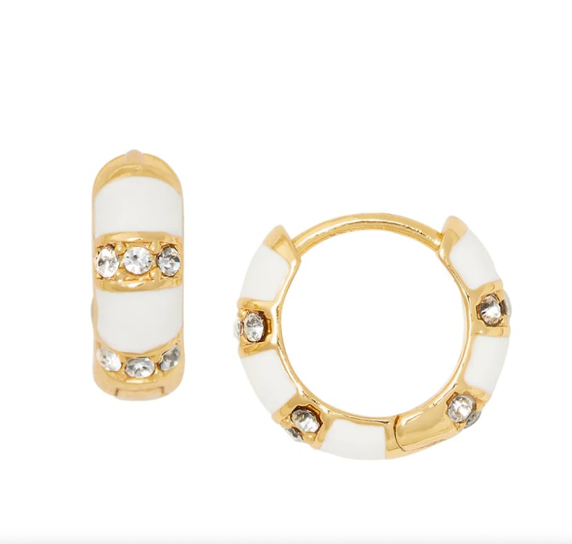 14K Gold-Plated, Enamel & Crystal Striped Huggie Hoop Earrings