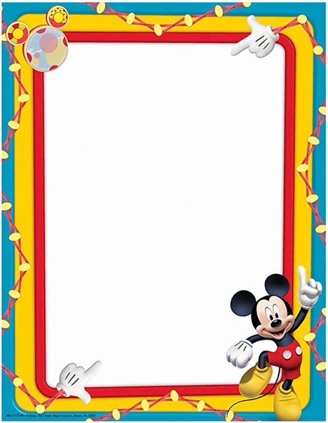 Image of computer paper with a Mickey Mouse themed boarder. 