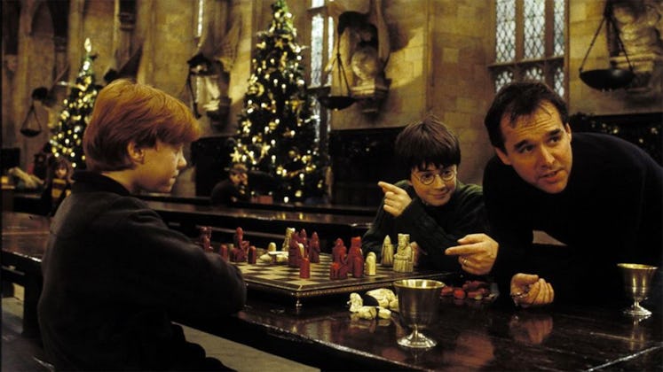 Harry Potter and the Sorcerer’s Stone director Chris Columbus (right) with Rupert Grint (who plays R...
