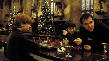 Harry Potter and the Sorcerer’s Stone director Chris Columbus (right) with Rupert Grint (who plays R...