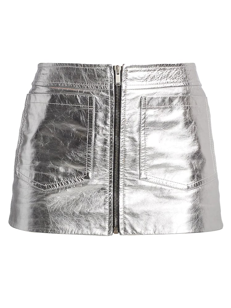 Yves Saint Laurent's silver Mini Jupe Poches Pla miniskirt. 