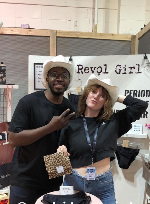 Sara Jonsdottir and Mayo Santos selling Revol, their inclusive period underwear brand, at a fashion ...