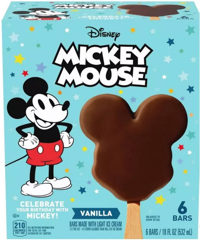Image of a box of Disney Mickey Mouse chocolate-dipped ice cream bars.