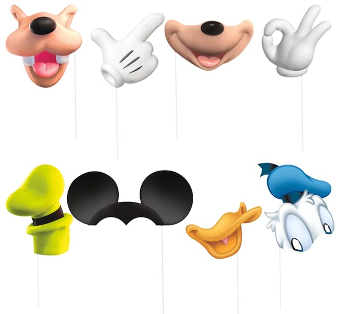 Image of photo-booth props themed after Mickey Mouse and friends characters.