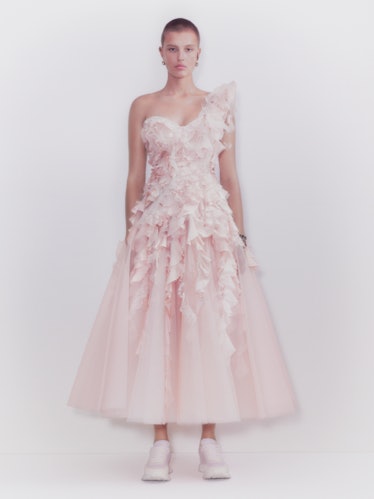 Model in pink gown from Alexander McQueen
