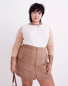 Plus (Re)sourced Zip-Front Mini Skirt in Windowpane