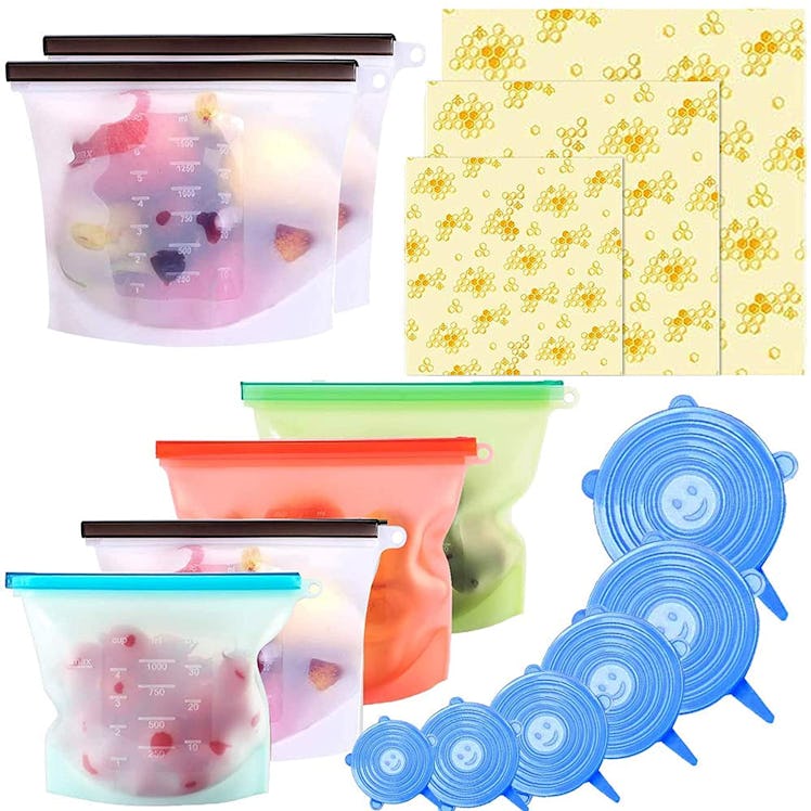 Alpacasso Beeswax Wrap with Silicone Food Storage & Stretch Lids (15 Pieces)