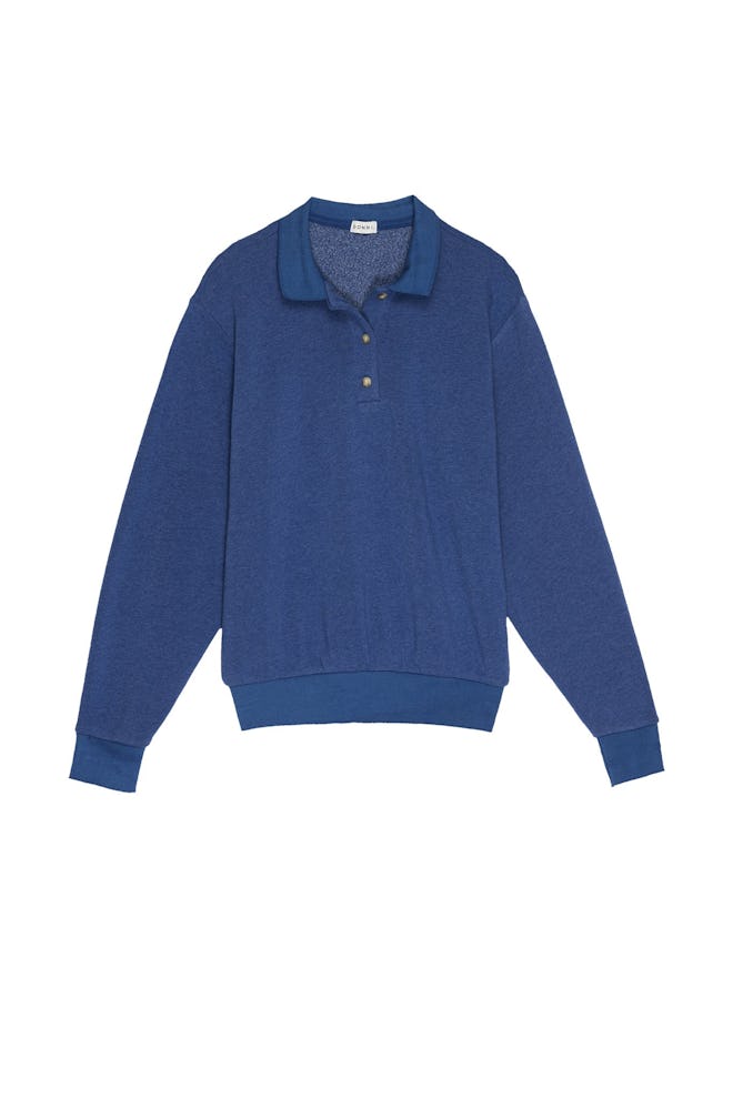 DONNI Vintage Fleece Polo Sweatshirt in Blueberry.