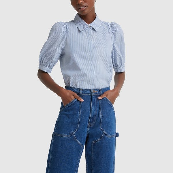 G. Label Nicole Puff-Sleeve Button-Down with Collar