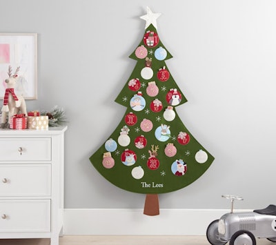 Image of a tree-shaped fabric advent calendar.