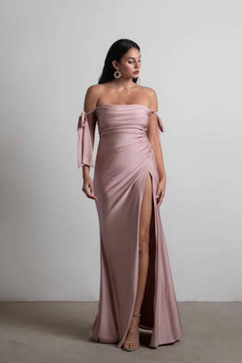 Romantics Tie Strap High Slit Maxi Dress in Blush