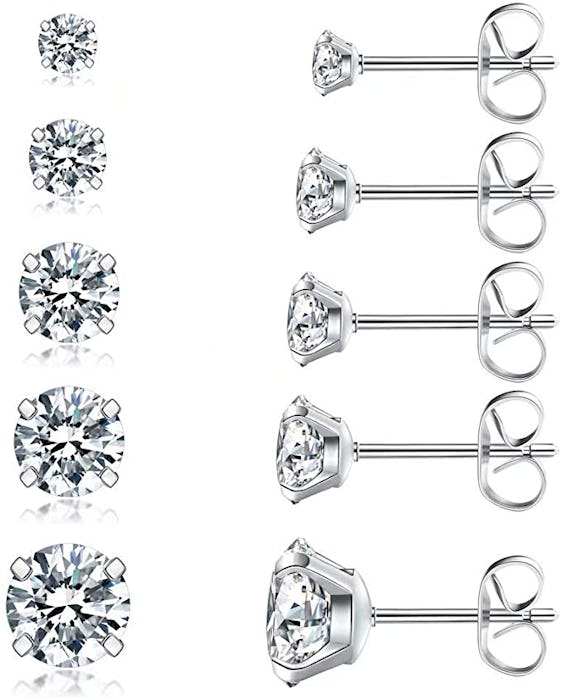 Wssxc Cubic Zirconia Stud Earring Set (5 Pairs)