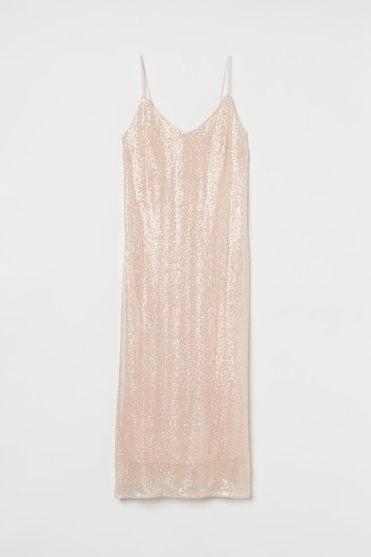 Powder pink V-neck sequined dress from H&M.