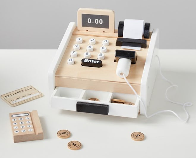 Image of a wooden toy cash register.
