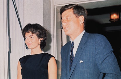 Kennedy, as seen with her husband, wore her hair in a shorter, shaggy pixie cut in 1961.