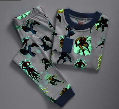 Image of kids glow-in-the-dark pajama set with Marvel print.