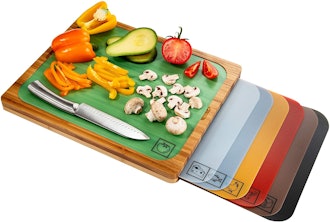 Seville Classics Bamboo Cutting Board with Color-Coded Mats