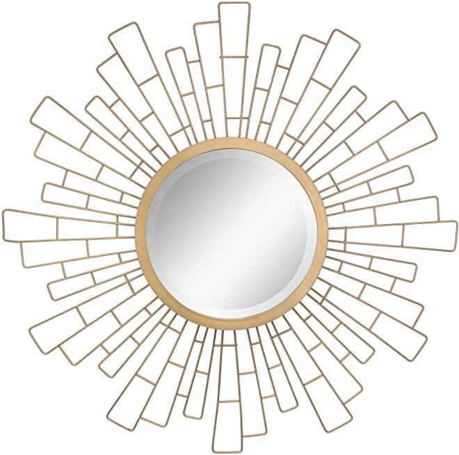 Stonebriar Round Decorative Antique Gold 23" Geometric Metal Sunburst Hanging Mirror