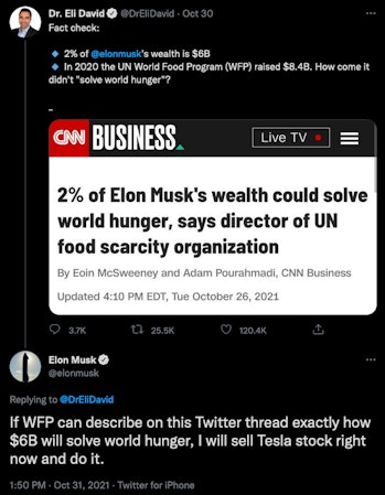Elon Musk's declaration on Twitter.