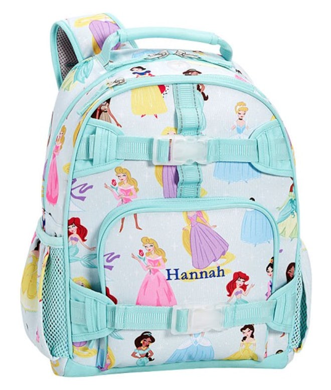 Image of small kid's personalized backpack with Disney princess print.