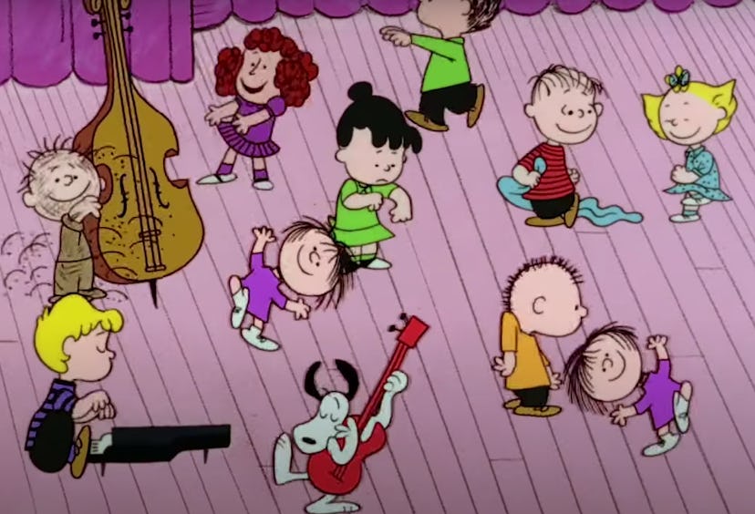 Still from 'A Charlie Brown Christmas'; all of the kids dancing and playing music