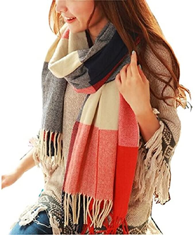 Wander Agio Long Shawl Big Grid Winter Warm Lattice Large Scarf