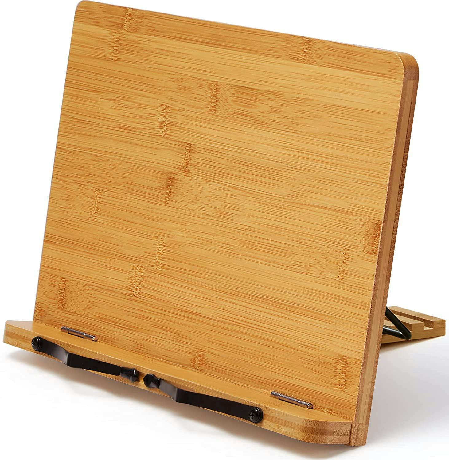 Pipishell Bamboo Book Stand With 5 Adjustable Heights