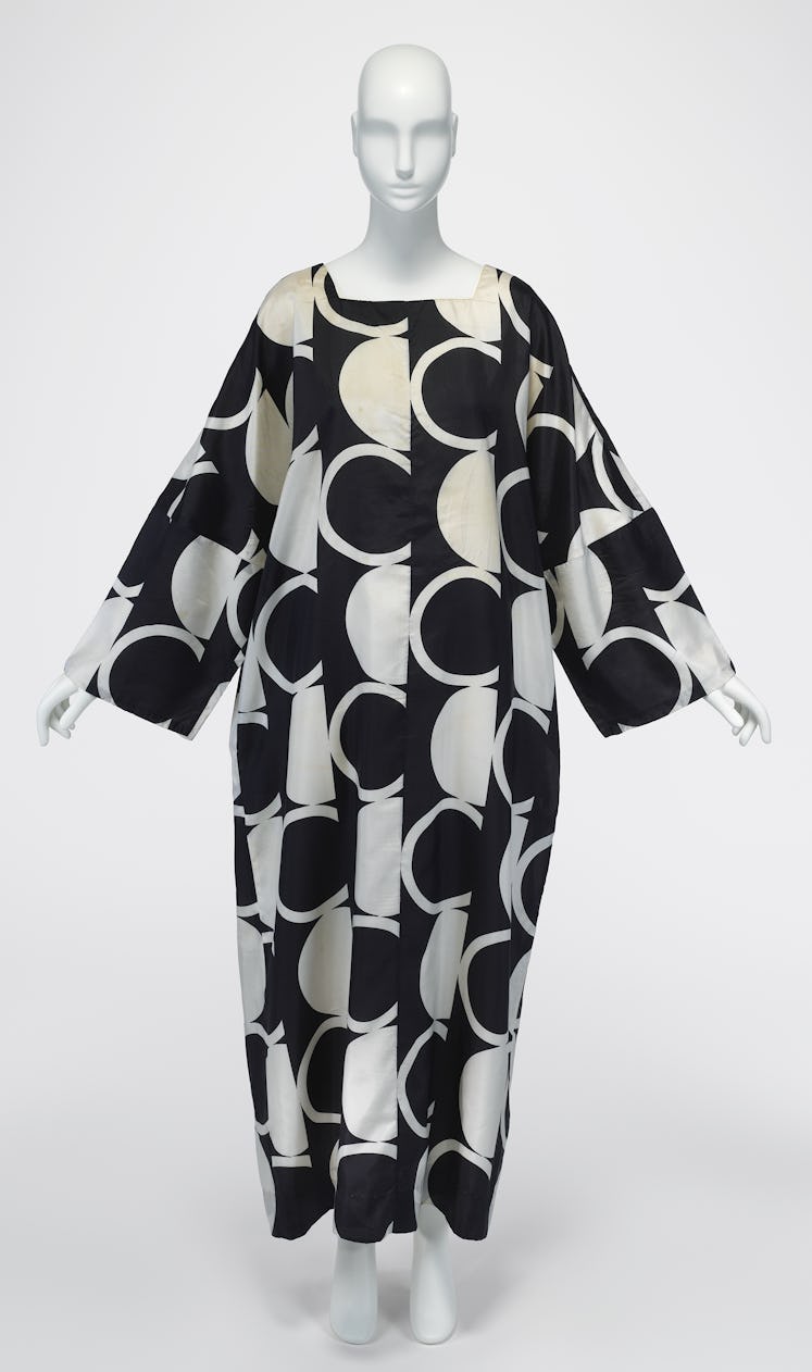 Black and white silk evening dress on a mannequin by Nevelson and Rudi Gernreich