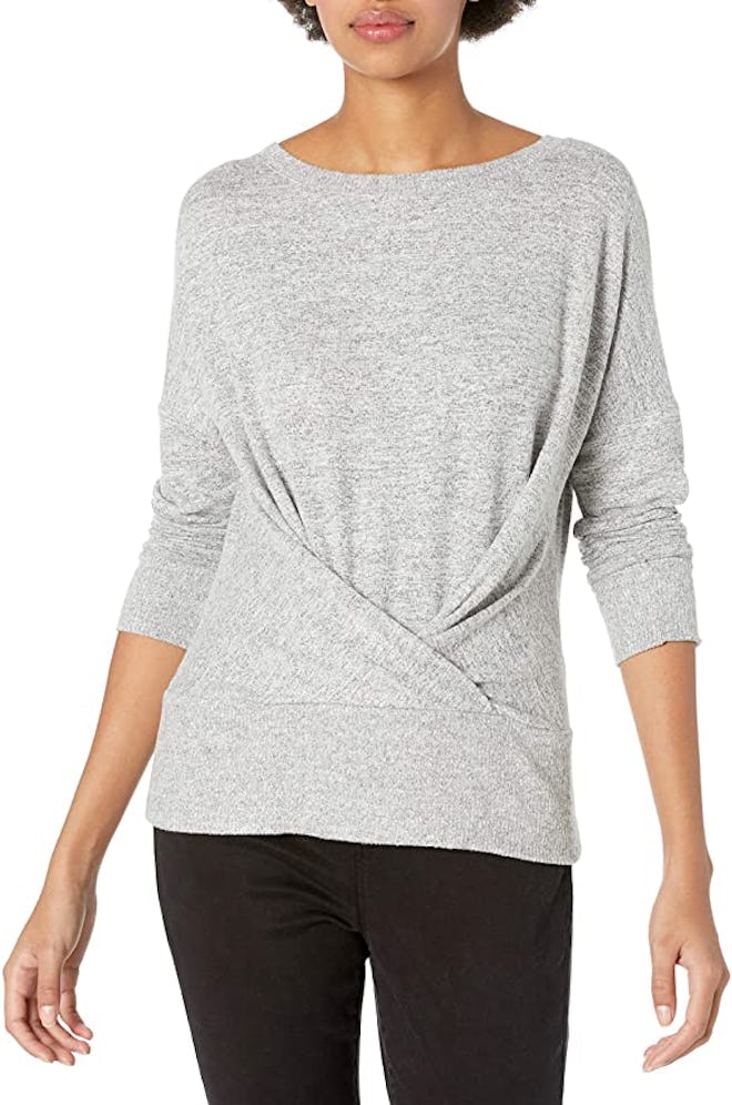 Daily Ritual Cozy Knit Pleat Front Draped Sweatshirt