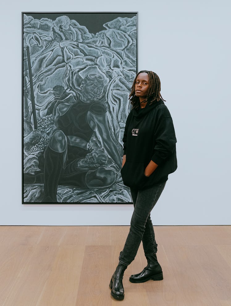 Toyin Ojih Odutola with 'New Found Land; A Vow,' 2020, at Jack Shainman Gallery.