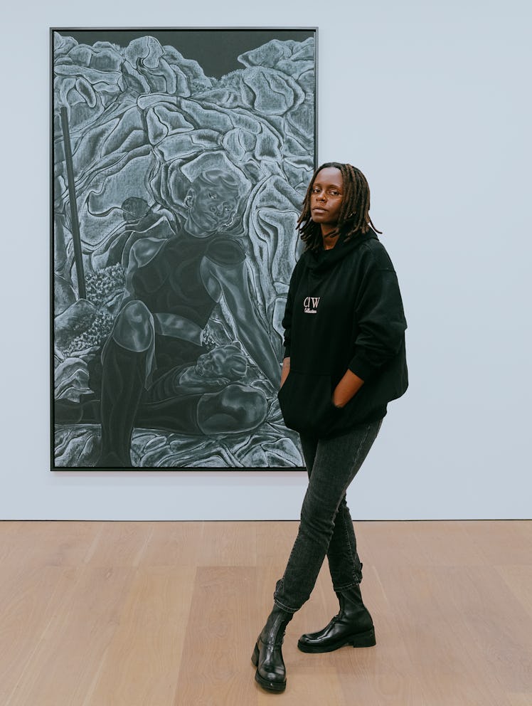 Toyin Ojih Odutola with 'New Found Land; A Vow,' 2020, at Jack Shainman Gallery. 