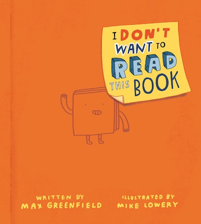 The cover of Max Greenfield's book, which features a cartoon book drawn on the orange background, un...
