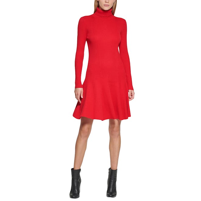 Ribbed-Knit Turtleneck Sweater Dress