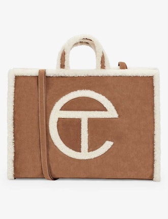 Ugg x Telfar logo-embroidered large suede and sheepskin tote bag