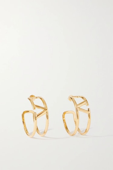 Valentino V logo gold-tone hoop earrings, available to shop on Net-a-Porter.