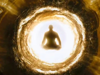 A scene from the movie The Fountain with Hugh Jackman during a transcendental meditation.
