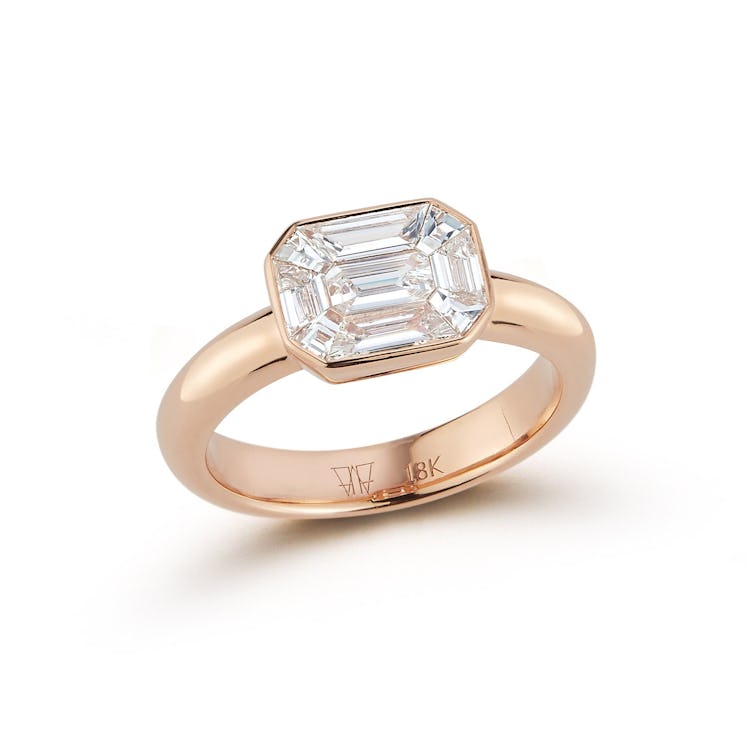 Walters Faith Thoby East West Emerald Cut Ring in 18K Rose Gold