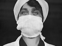 A Red Cross employee with a face mask in 1918