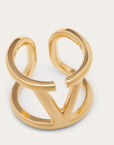 V Logo Signature gold Metal Ring from Valentino.
