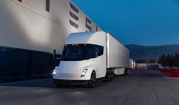 The Tesla Semi truck loaded with cargo.