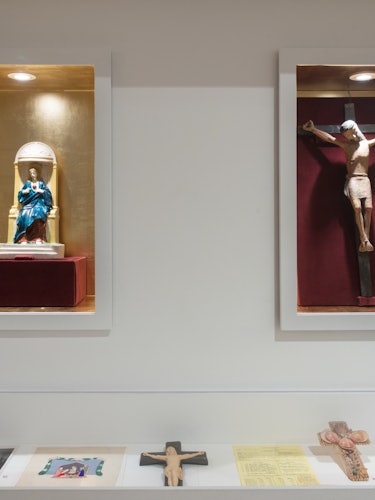 installation view of crosses