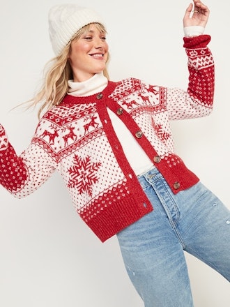 Fair Isle Button-Front Cardigan Sweater