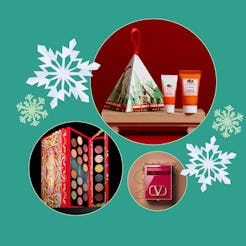 A collage of Christmas beauty gifts