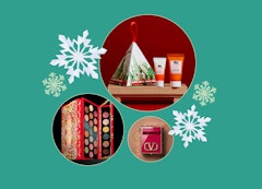 A collage of Christmas beauty gifts